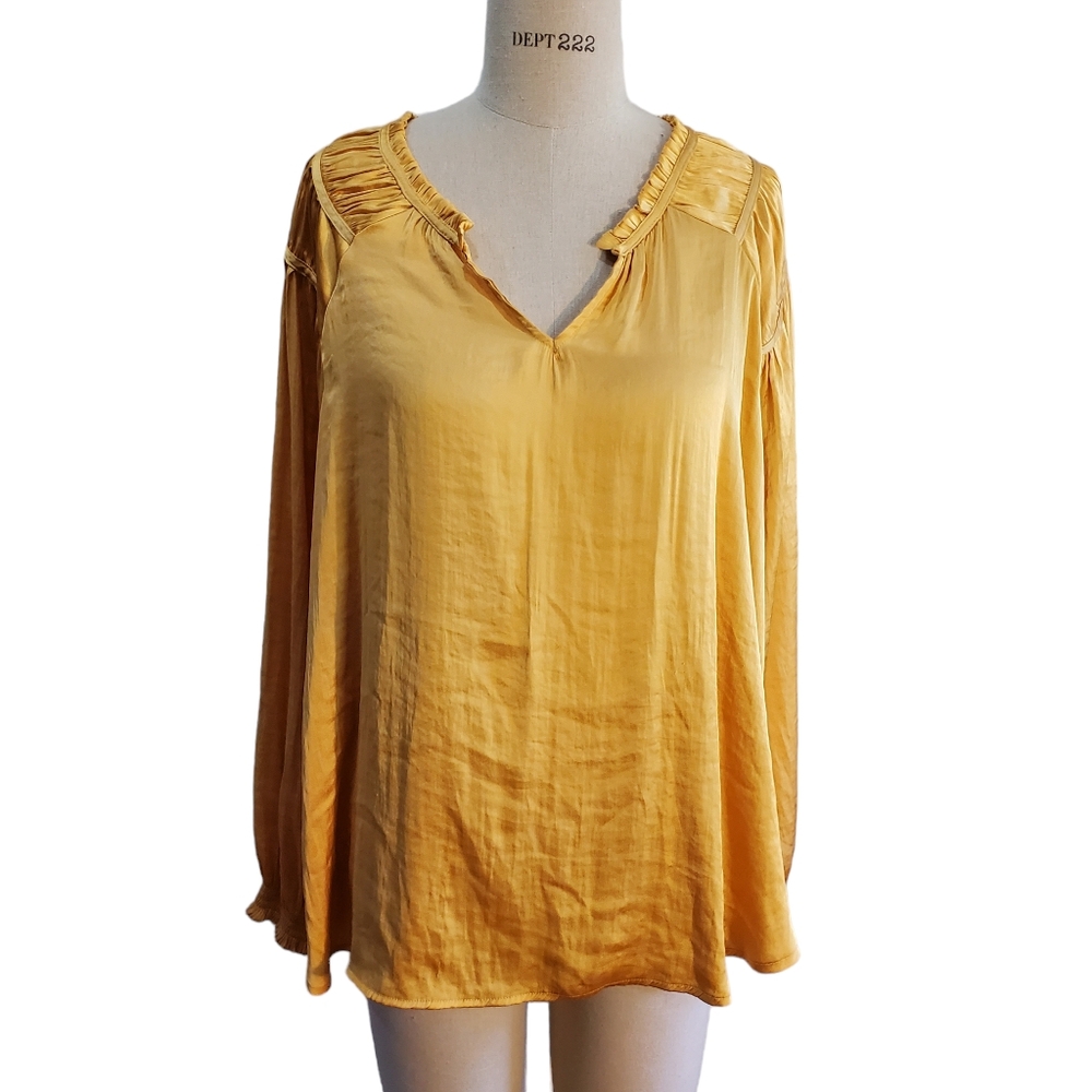 Democracy Yellow Boho Poet Peasant Blouse Size 2X